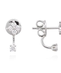 Pendientes Marina Garcia | Pendientes Ear Cuff Flor En Oro Blanco 18Kt. Y Diamantes