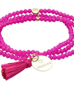 Pulseras Marina Garcia | Pulsera Zen Fucsia Con Chapa Gracias