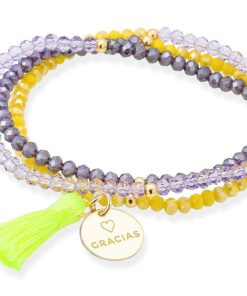 Pulseras Marina Garcia | Pulsera Zen Ne N Amarilla Con Chapa Gracias