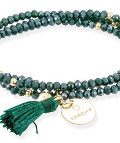 Pulseras Marina Garcia | Pulsera Zen Verde Con Chapa Gracias