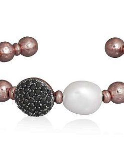 Pulseras Marina Garcia | Pulsera Lux Pearl Negro En Plata Rosa