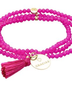 Pulseras Marina Garcia | Pulsera Zen Fucsia Con Chapa Gracias