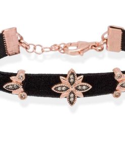 Pulseras Marina Garcia | Pulsera Velvet Negro En Plata Rosa