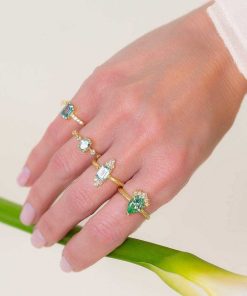 Anillos Marina Garcia | Anillo Constanza Verde En Plata Dorada