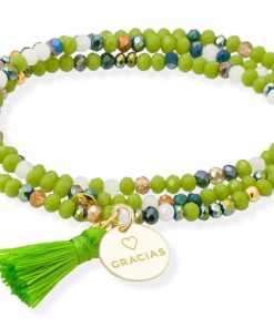 Pulseras Marina Garcia | Pulsera Zen Ne N Pistacho Con Chapa Gracias