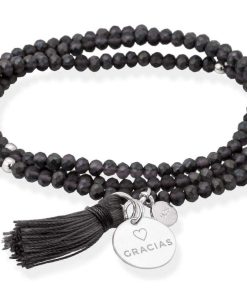 Pulseras Marina Garcia | Pulsera Zen Antracita Con Chapa Gracias