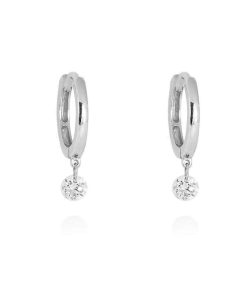 Pendientes Marina Garcia | Pendientes Aro En Oro Blanco 18Kt. Y Diamantes 0,20 Qt.