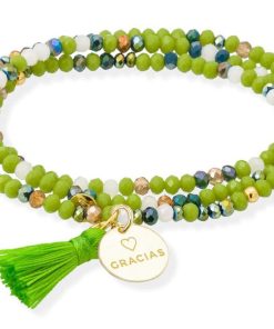 Pulseras Marina Garcia | Pulsera Zen Ne N Pistacho Con Chapa Gracias