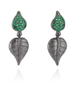 Pendientes Marina Garcia | Pendientes Leaves Verde En Plata Negra