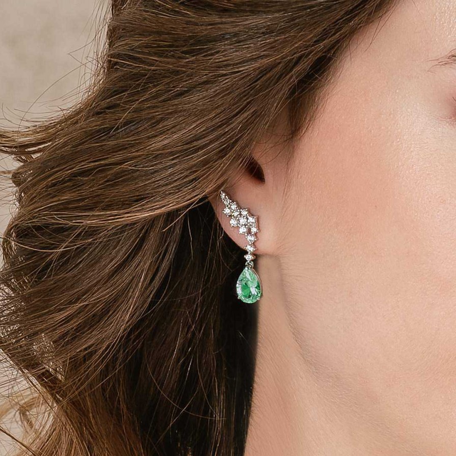 Pendientes Marina Garcia | Pendientes Trepadores Novia Verde En Plata