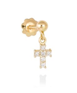 Pendientes Marina Garcia | Piercing Cruz En Oro Amarillo 18Kt Y Diamantes