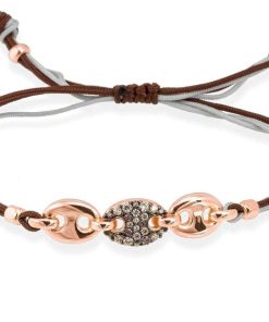 Pulseras Marina Garcia | Pulsera De Calabrote En Plata Rosa Y Circonitas Con Macram