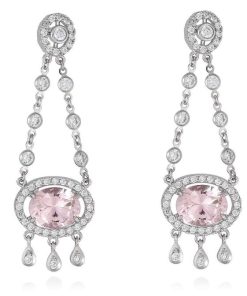 Pendientes Marina Garcia | Pendientes De Novia Chandelier Rosa En Plata